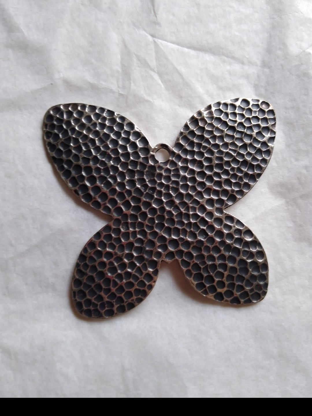 Textured Hammer Metal Butterfly Pendant In Dark Silver